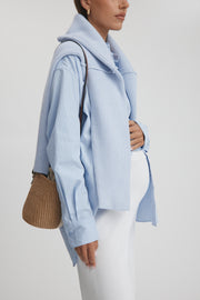 Maternity Stripe Cotton Poplin Shirt (Sky Blue) 9