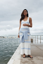 Maternity Stripe Knit Dress (Off White & Cornflower) 1