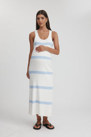 Maternity Stripe Knit Dress (Off White & Cornflower) 11