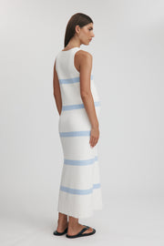 Maternity Stripe Knit Dress (Off White & Cornflower) 16