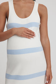 Maternity Stripe Knit Dress (Off White & Cornflower) 2