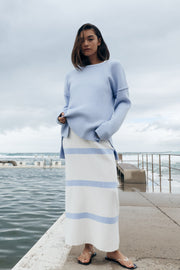 Maternity Stripe Knit Dress (Off White & Cornflower) 3