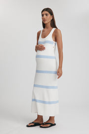 Maternity Stripe Knit Dress (Off White & Cornflower) 5
