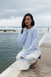 Maternity Stripe Knit Dress (Off White & Cornflower) 6