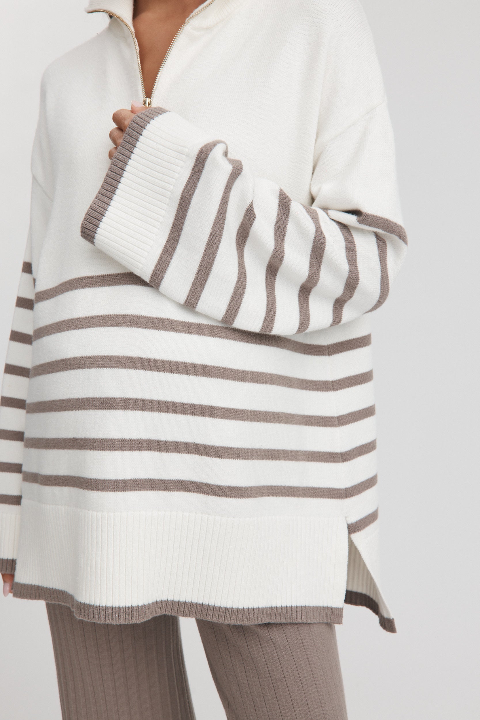 LÉGOE HERITAGE Sadie Stripe Knit Jumper (Ivory/Mocha)