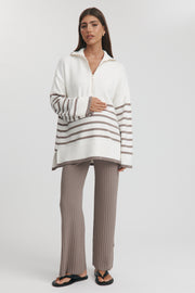 Maternity Stripe Knit Top (Ivory & Mocha) 2
