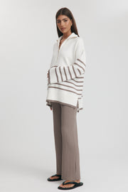 Maternity Stripe Knit Top (Ivory & Mocha) 3