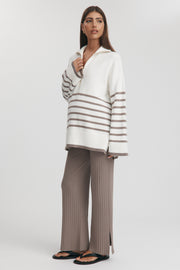 Maternity Stripe Knit Top (Ivory & Mocha) 5