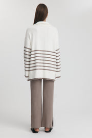 Maternity Stripe Knit Top (Ivory & Mocha) 6