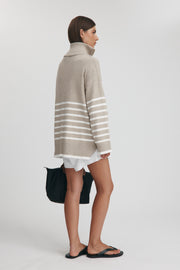 Maternity Stripe Knit Top (Taupe Marle & Ivory) 10