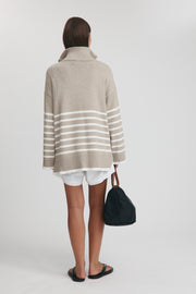 Maternity Stripe Knit Top (Taupe Marle & Ivory) 12
