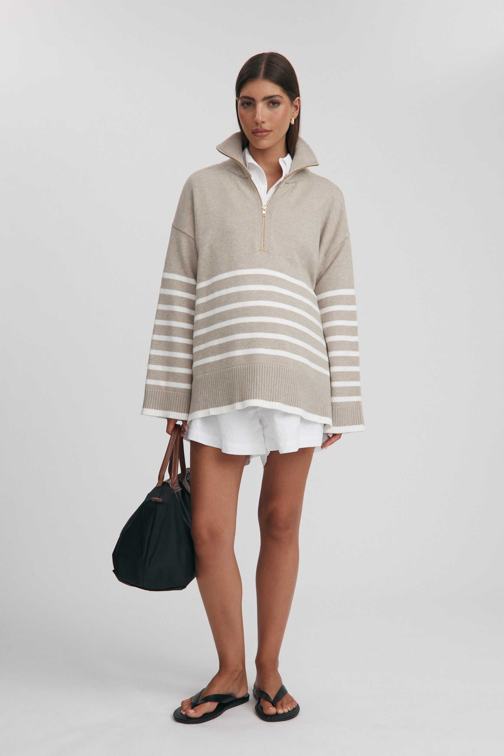 LÉGOE HERITAGE Sadie Stripe Knit Jumper (Taupe Marle/Ivory)