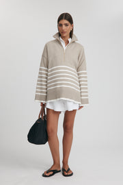 Maternity Stripe Knit Top (Taupe Marle & Ivory) 2