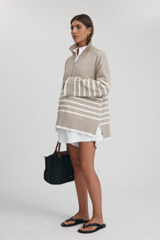 Maternity Stripe Knit Top (Taupe Marle & Ivory) 5