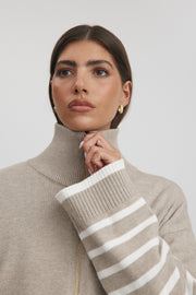 Maternity Stripe Knit Top (Taupe Marle & Ivory) 6