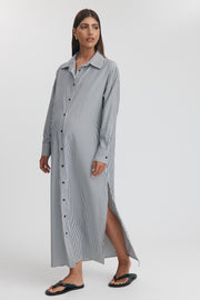 Maternity Stripe Maxi Shirtdress (Black Stripe) 1