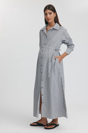 Maternity Stripe Maxi Shirtdress (Black Stripe) 10