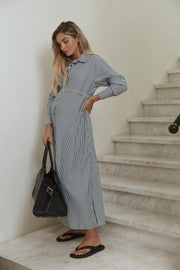 Maternity Stripe Maxi Shirtdress (Black Stripe) 12