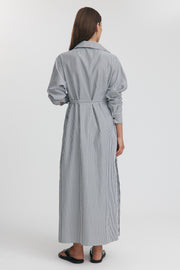 Maternity Stripe Maxi Shirtdress (Black Stripe) 13