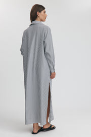 Maternity Stripe Maxi Shirtdress (Black Stripe) 14