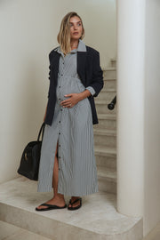 Maternity Stripe Maxi Shirtdress (Black Stripe) 2