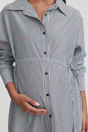 Maternity Stripe Maxi Shirtdress (Black Stripe) 3