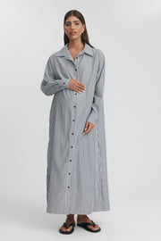 Maternity Stripe Maxi Shirtdress (Black Stripe) 5
