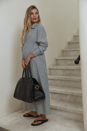 Maternity Stripe Maxi Shirtdress (Black Stripe) 6