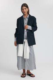 Maternity Stripe Maxi Shirtdress (Black Stripe) 8