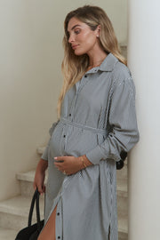 Maternity Stripe Maxi Shirtdress (Black Stripe) 9