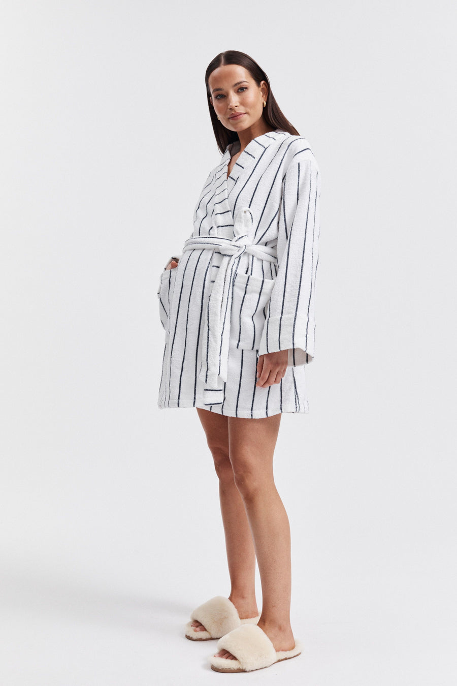 Maternity Stripe Terry Towelling Robe 1