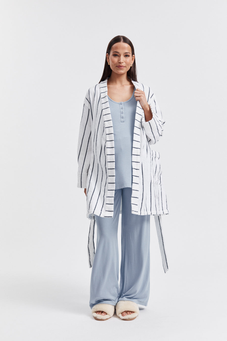 Maternity Stripe Terry Towelling Robe 5