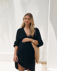 Maternity Sweater Crochet Knit Dress (Black) 1