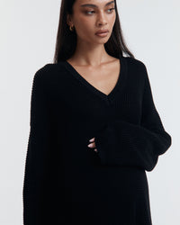 Maternity Sweater Crochet Knit Dress (Black) 3