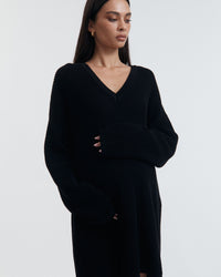 Maternity Sweater Crochet Knit Dress (Black) 7