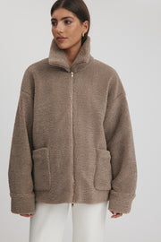 Maternity Teddy Zip Jacket (Mocha) 10