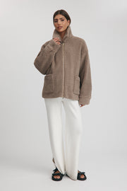 Maternity Teddy Zip Jacket (Mocha) 12