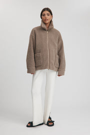 Maternity Teddy Zip Jacket (Mocha) 2