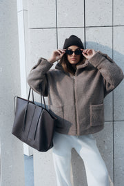 Maternity Teddy Zip Jacket (Mocha) 3