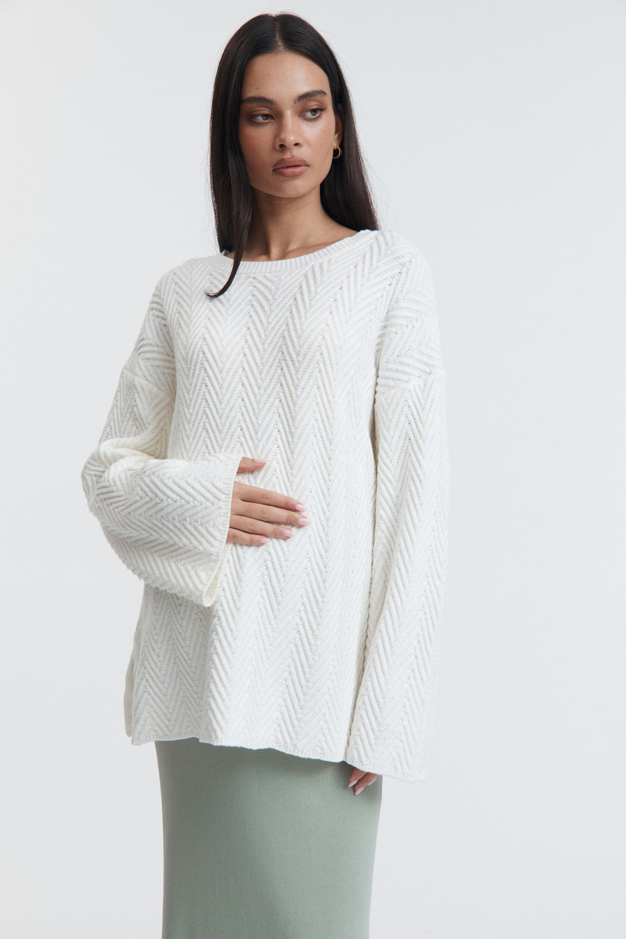 Maternity Textured Knit Jumper (Ivory) 12