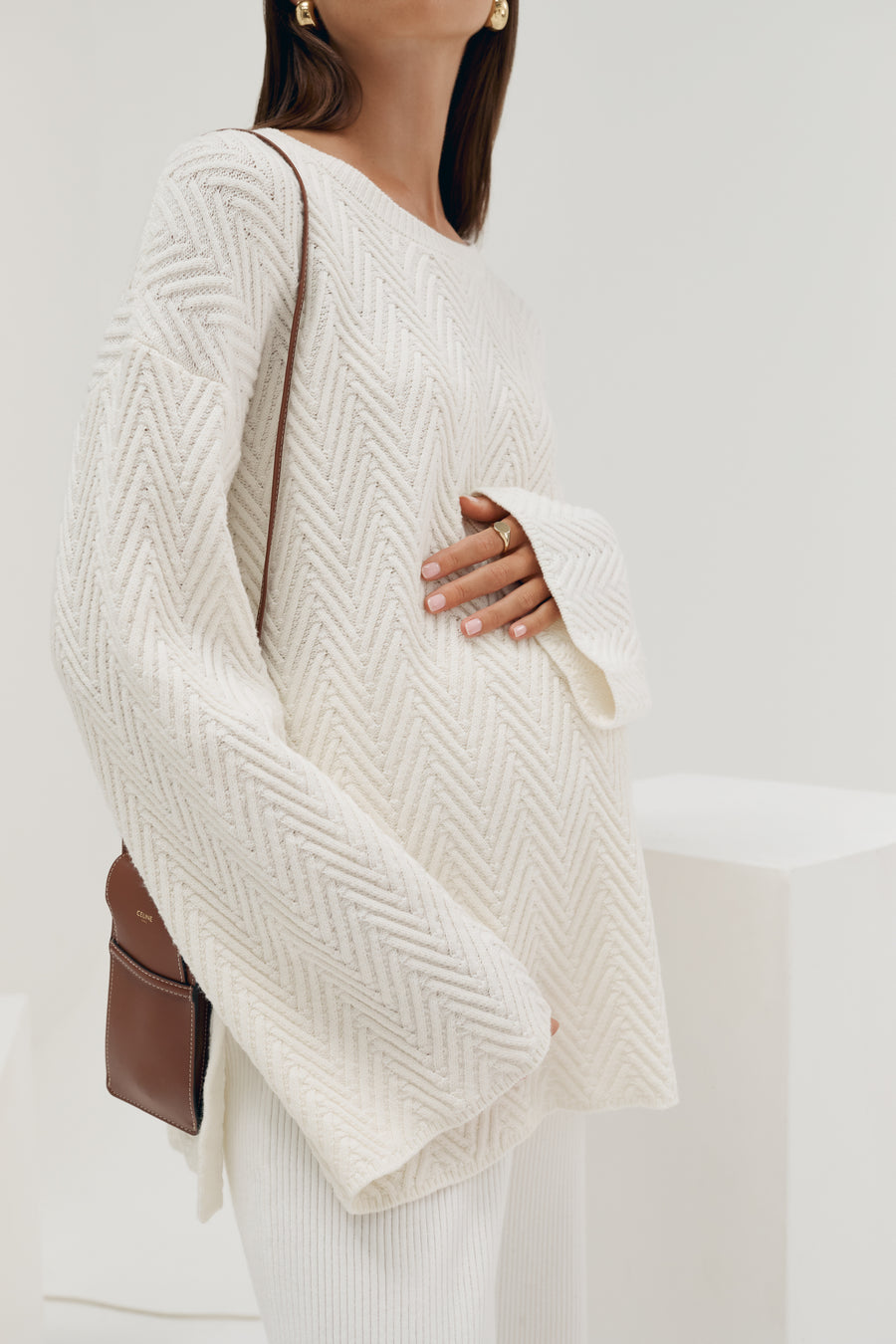 Maternity Textured Knit Jumper (Ivory) 1