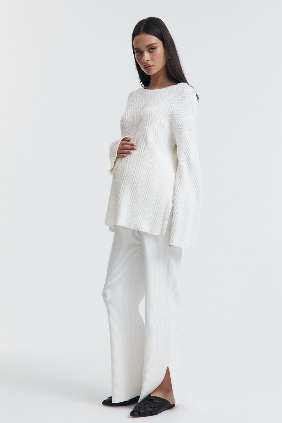 Maternity Textured Knit Jumper (Ivory) 2