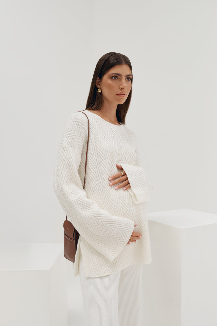 Maternity Textured Knit Jumper (Ivory) 5