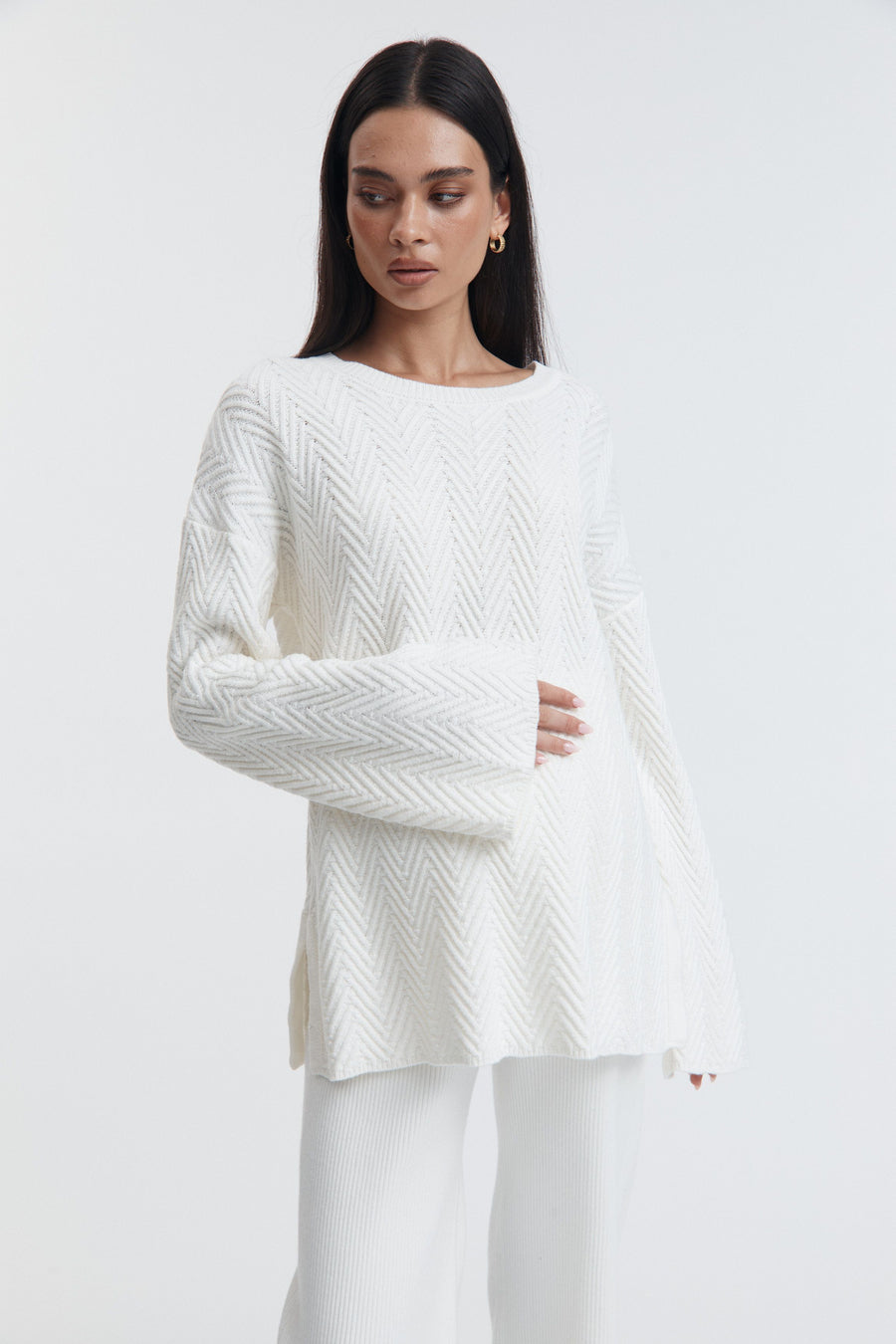 Maternity Textured Knit Jumper (Ivory)  8