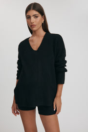 Maternity V Neck Knit Jumper (Black) 1