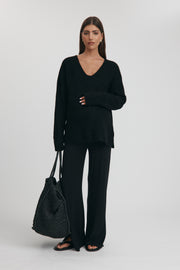 Maternity V Neck Knit Jumper (Black) 4