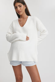 Maternity V Neck Knit Jumper (Ivory) 10