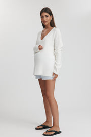 Maternity V Neck Knit Jumper (Ivory) 11
