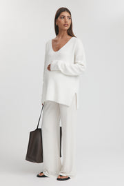 Maternity V Neck Knit Jumper (Ivory) 2