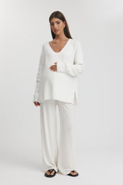 Maternity V Neck Knit Jumper (Ivory) 4